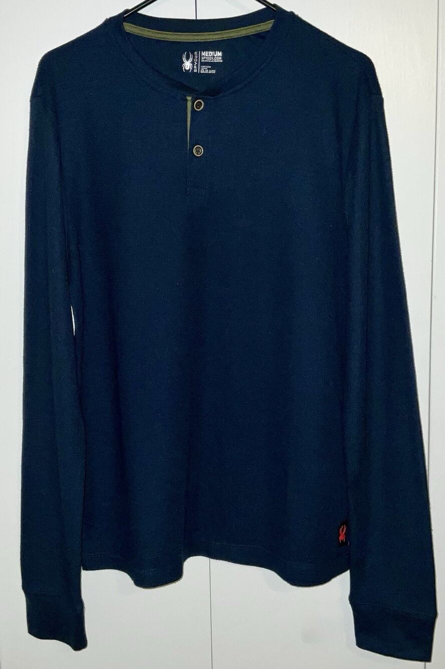 Spyder Mens Size Medium Blue Henley Neck Long Sleeve Thermal Cotton Blend Shirt